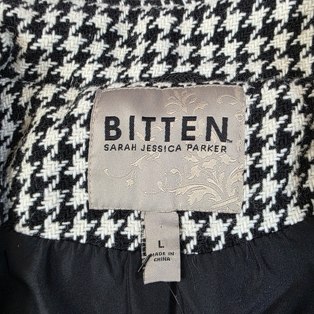 BITTEN by Sarah Jessica Parker Black And White Houndstooth Wool Coat - Picture 11 of 12